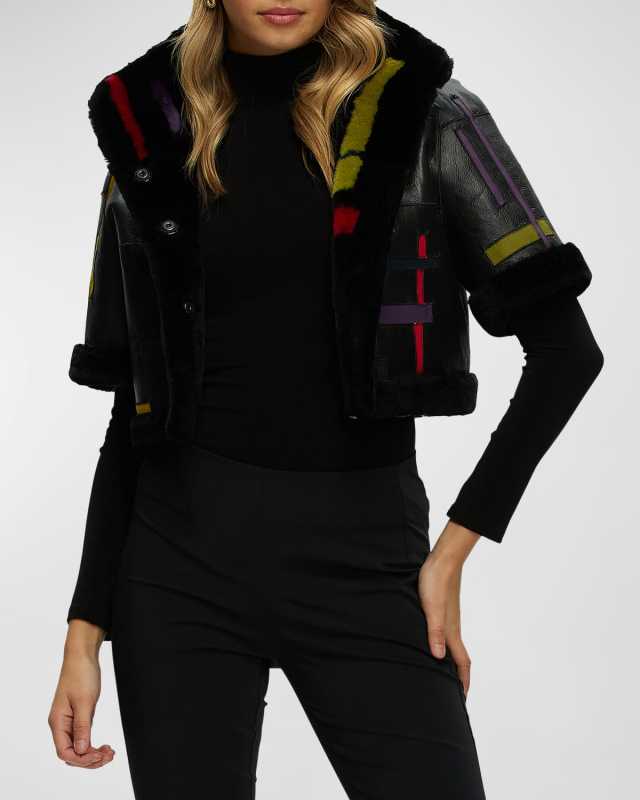 Reversible Abstract Shearling Lamb Bolero Jacket